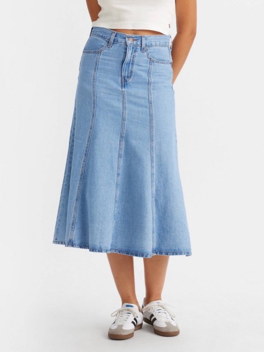 Levi’s Women’s Fit & Flare Denim Midi Skirt - Blue Wash Size 33 NWT